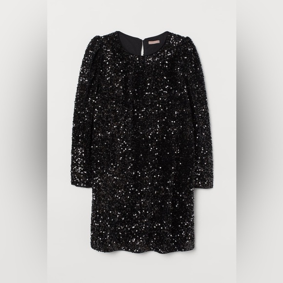 H&M Puff-Sleeved Black Sequin Dress - Picture 1 of 11